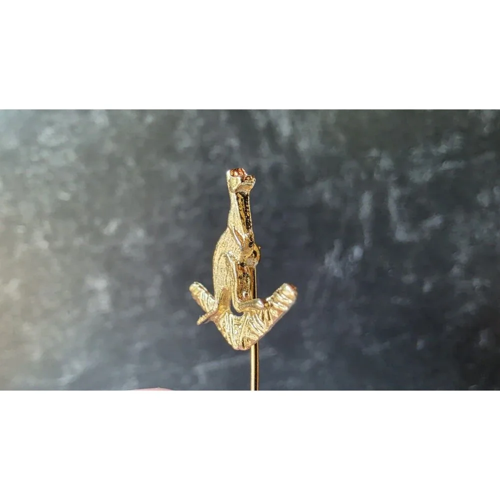 Kangaroo On Boomerang Gold Tone Metal Stick Pin Vintage READ Description